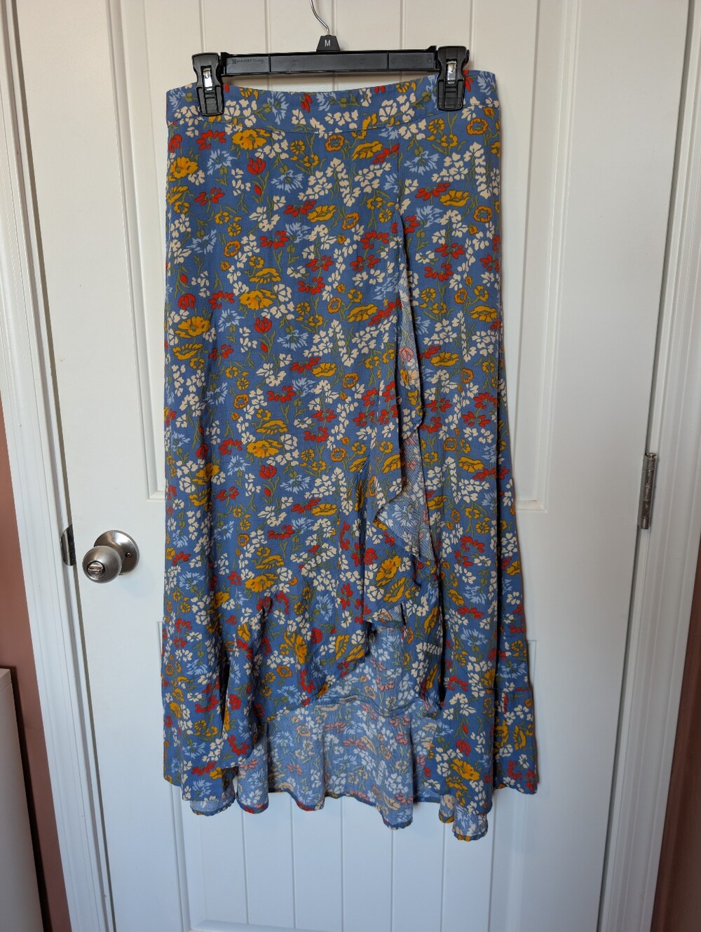 NWOT Toad&Co Manaza Ruffle Maxi Skirt Medium Blue/Red